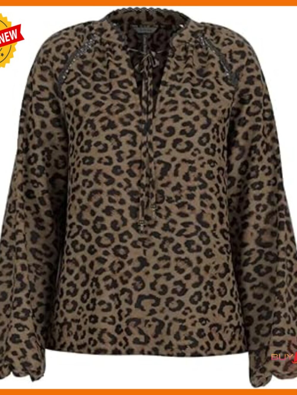 Long Sleeve V-Neck Blouse With Elastic Cuffs, Relaxed Fit, Recycled Polyester